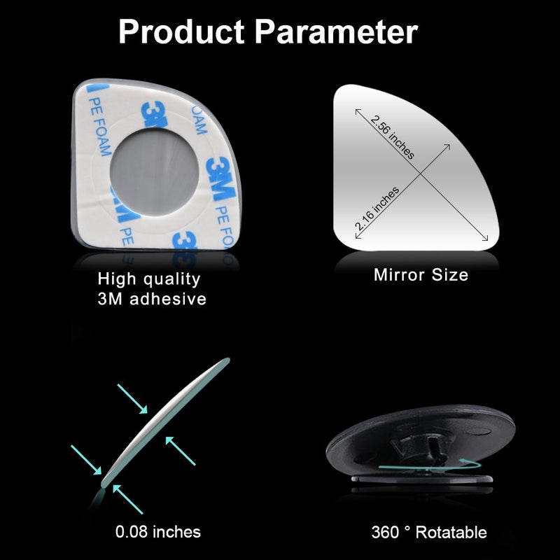 POMFW Blind Spot Mirror  2 inch Rearview Convex Side Mirrors for Cars SUV Truck Van Stick on 3M Adhesive  Rear View HD Glass Frameless Sway Rotate adjustable Wide Angle 2PCS (Sector) - Image 3